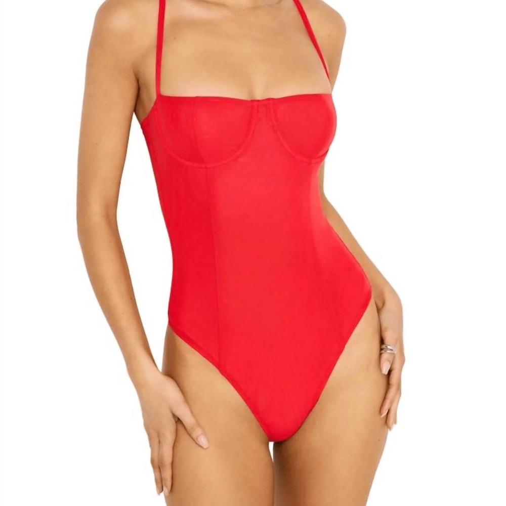 Good American Vibrant Red Sheer Mesh bodysuit